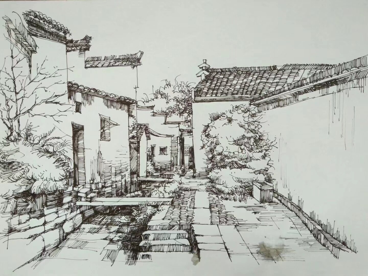 乡村建筑速写 #建筑手绘# #风景速写# #钢笔速写