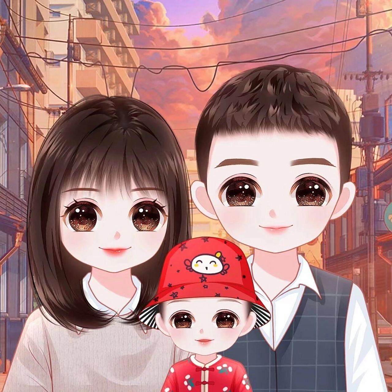 全家福头像|三口之家头像|漫画头像