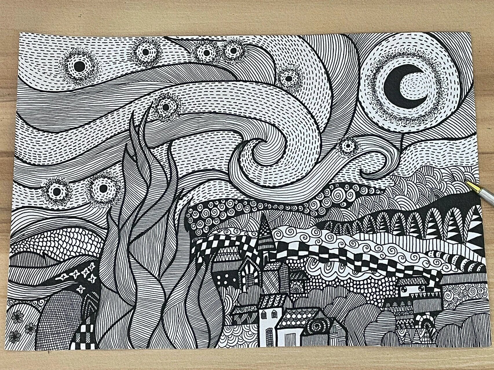 梵高《星空》黑白创意画