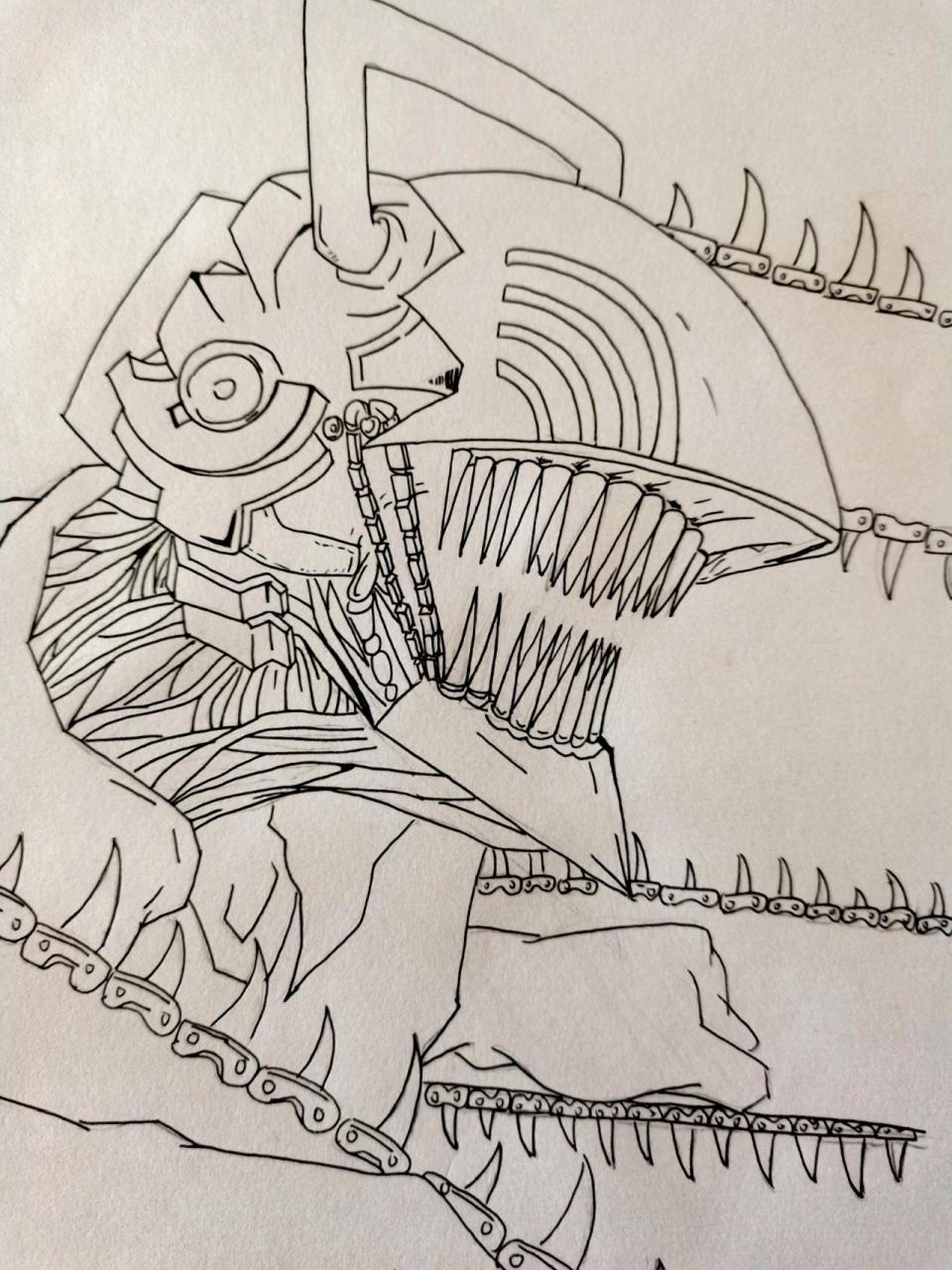 电锯人(教程) 超级简单 模板:像图一大致画一个模板(千万要轻!