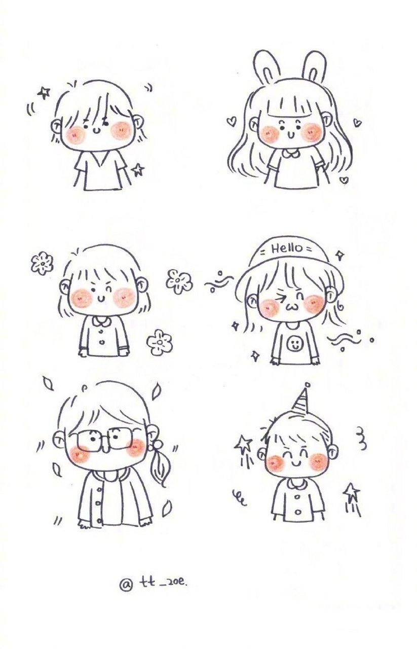 人物手帐简笔画素材,太太太可爱了吧[爱你]   cr:七七_zoe