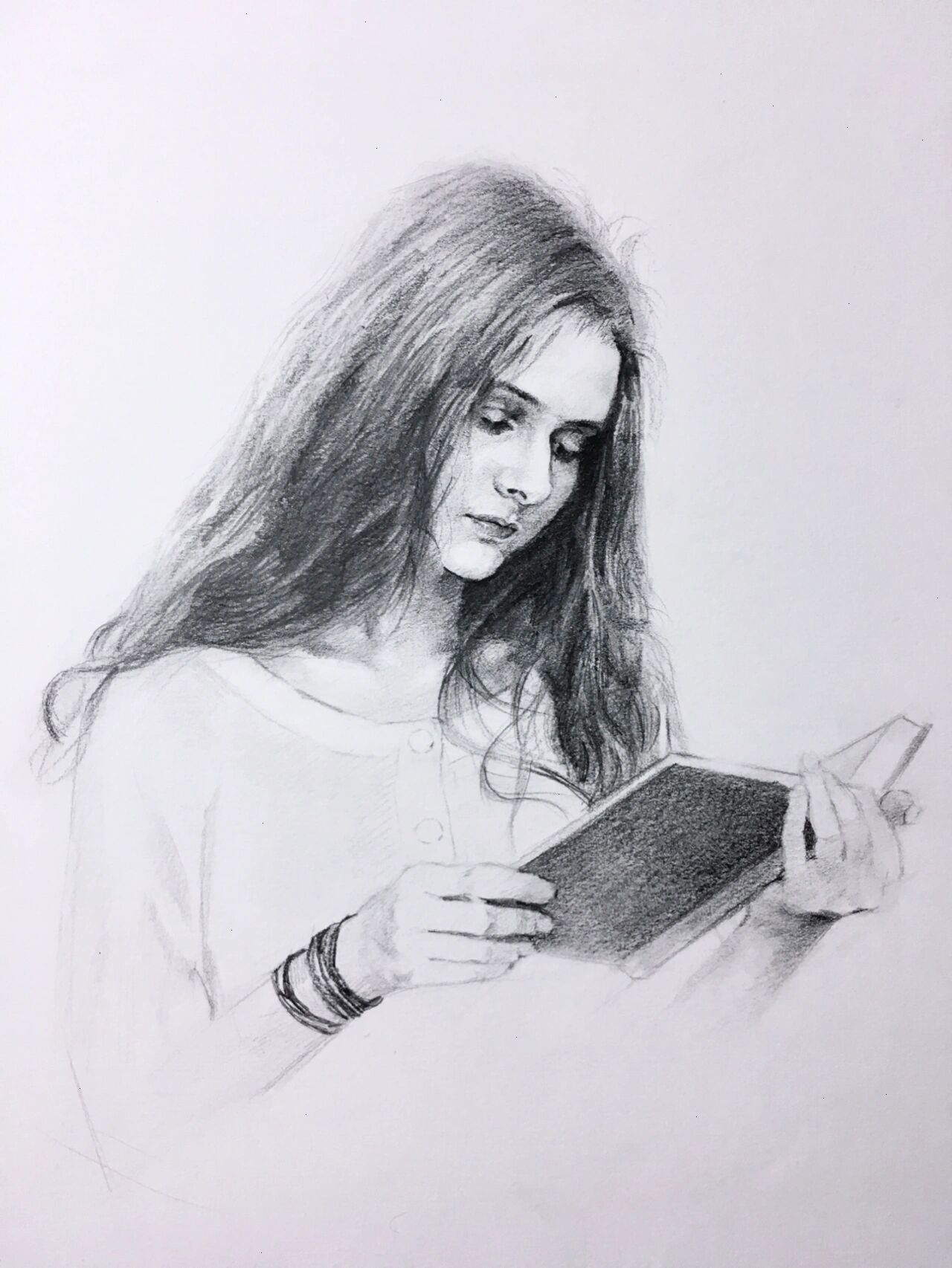 素描人物半身像-读书的女孩 及一些作画步骤 这幅画主要表现人物看书