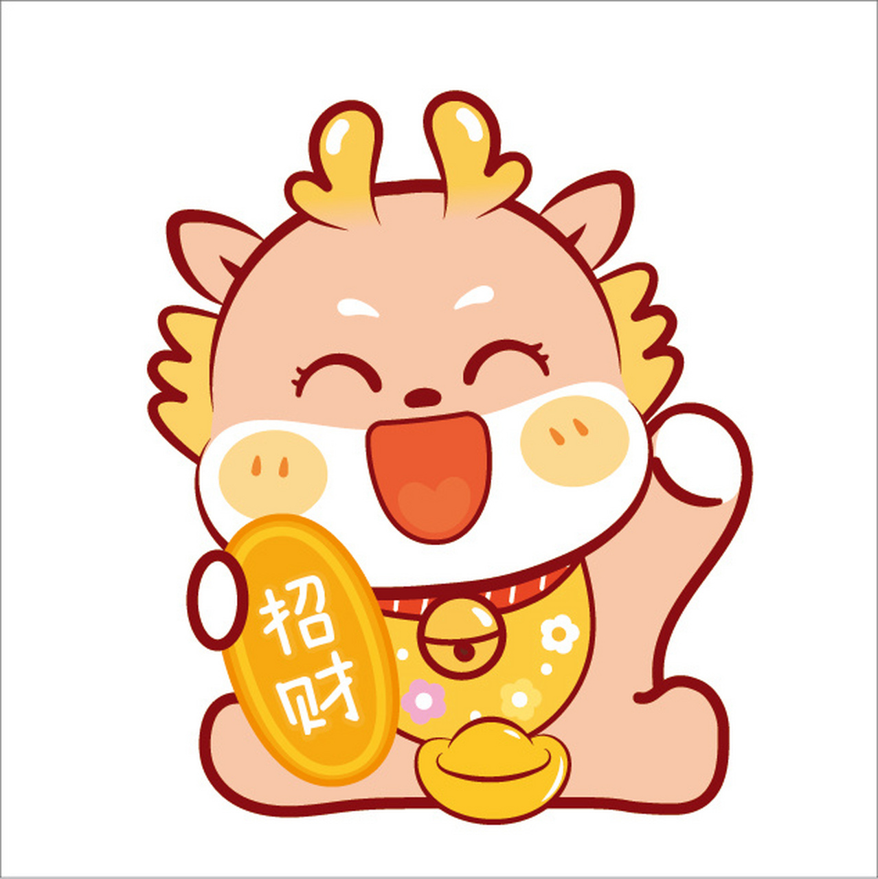 小飞龙ip卡通形象插画表情包招财进宝接好运 小飞龙ip卡通形象,治愈系