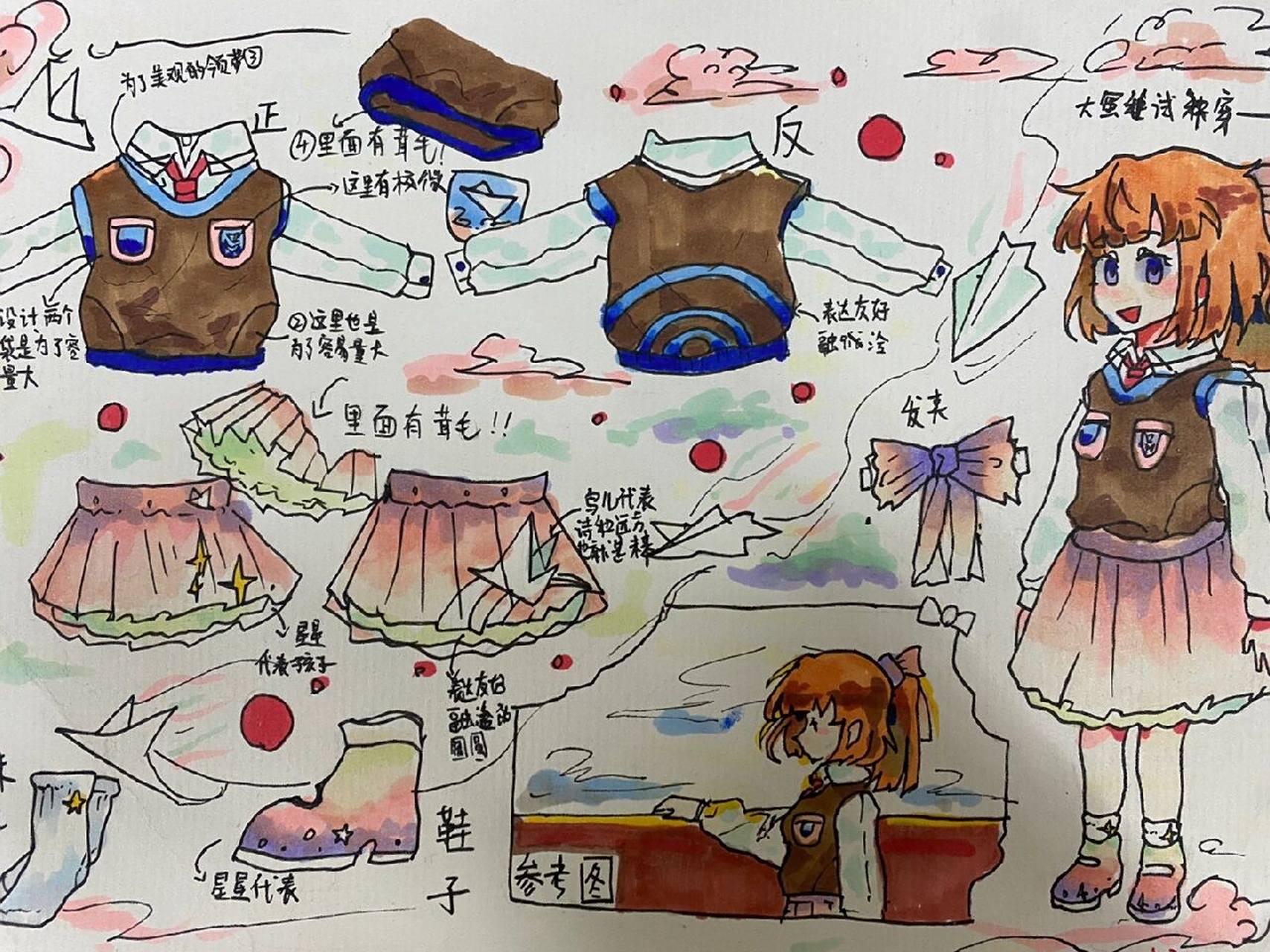 小学美术六年级～设计校服作品 本课内容是设计校服,在作业不局限于