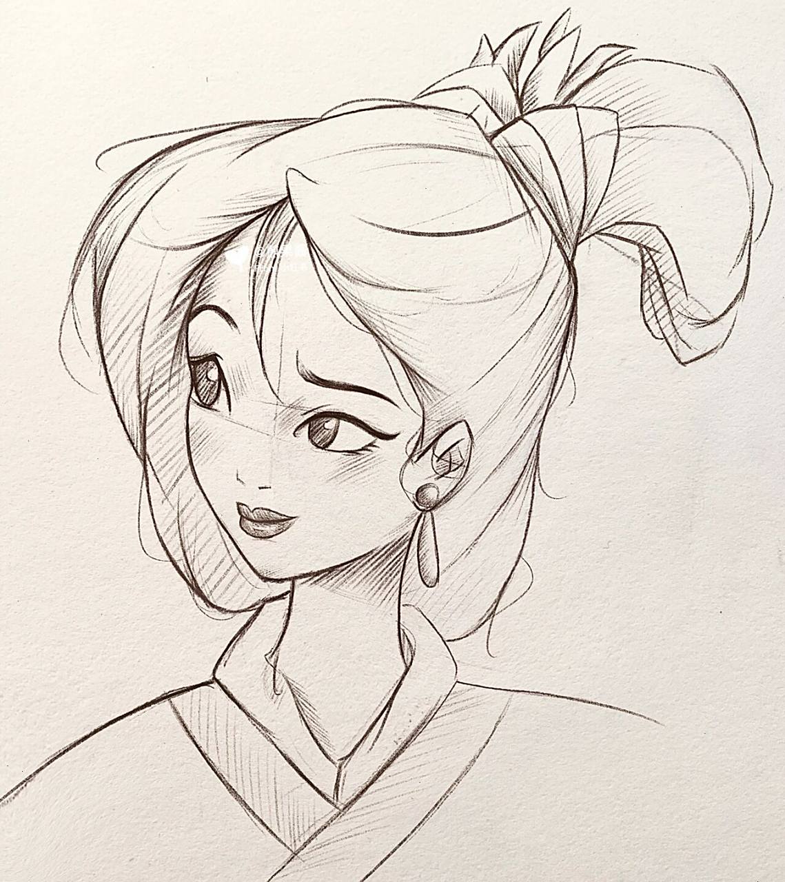 手绘少女线稿练习|花木兰附步骤 铅笔线稿练习,迪士尼公主手绘头像