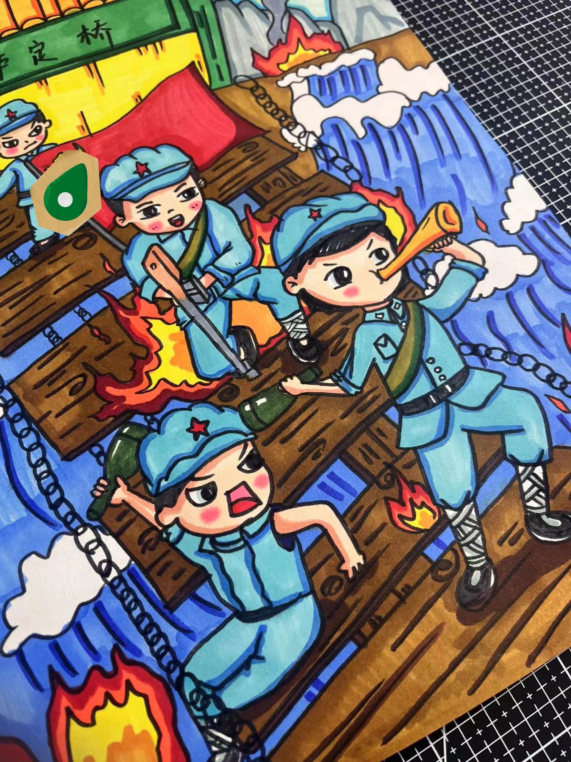 红色主题绘画,飞夺泸定桥