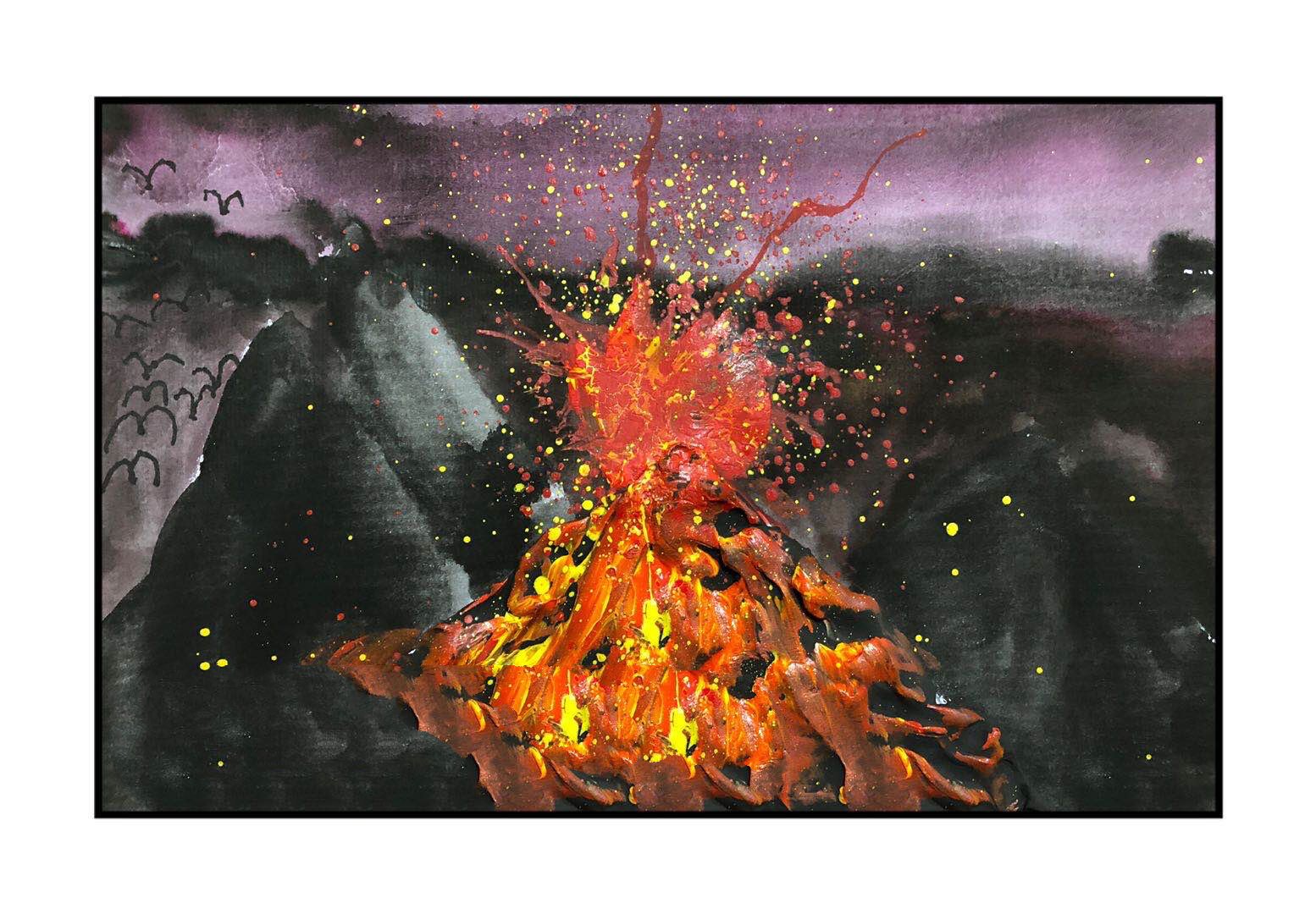 创意粘土儿童画丙烯3-5岁《火山爆发》 ufo胶水,超轻粘土,水彩,丙烯