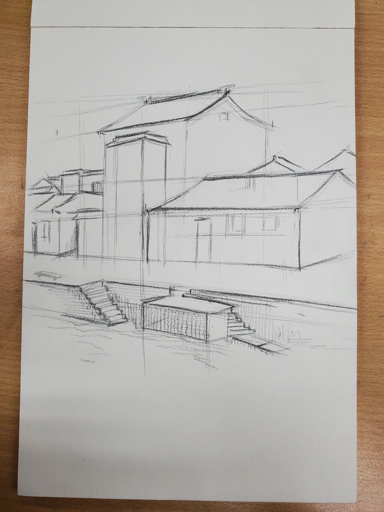 手绘练习i 建筑一点×两点透视(附原图 一节课(2个小时)画了2张,主要