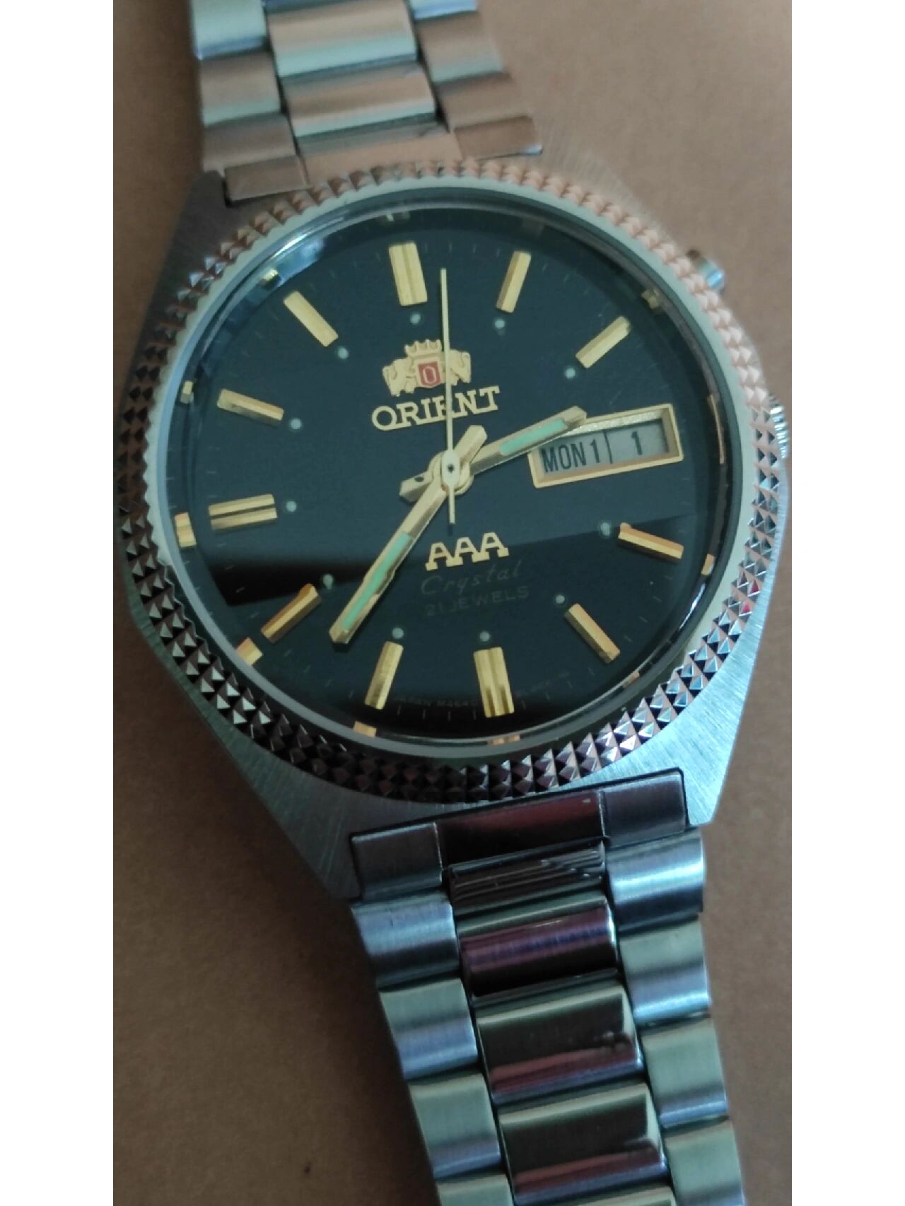 中古3a双狮表 老人90年代左右留下,少见黑面外牙精钢圈3a,原汁原味原