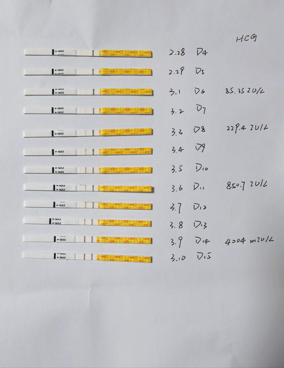 hcg试纸对照表图片