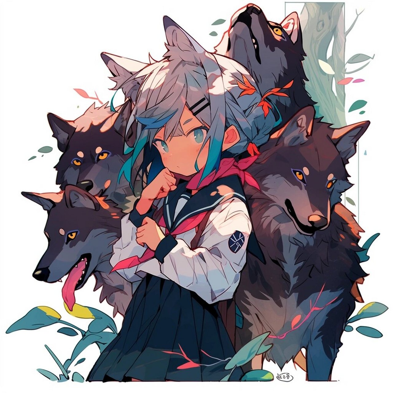 ai绘画‖狼少女头像 今天是各种画风的狼少女