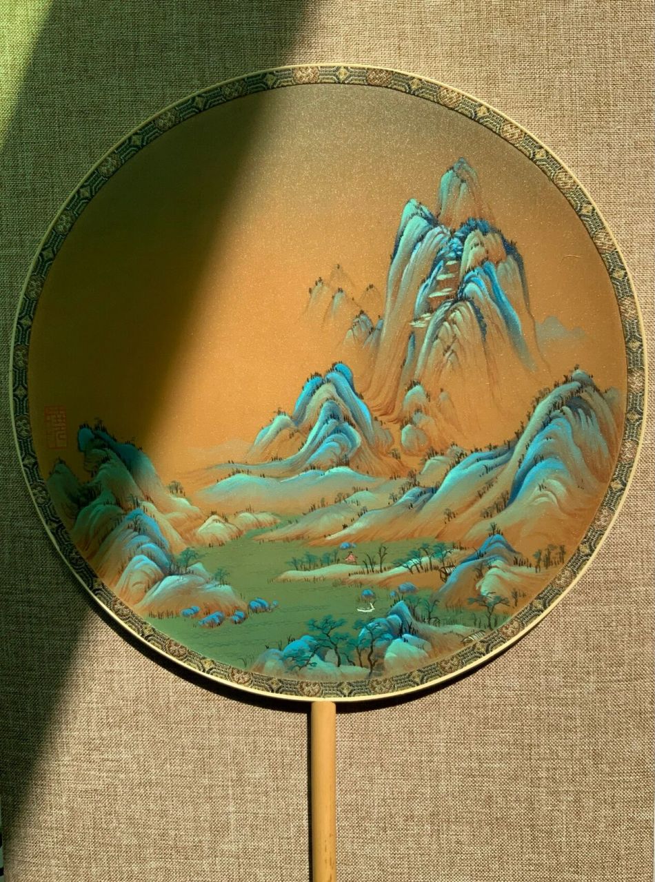 《千里江山图》团扇定制 青绿山水工笔 千里江山图,只此青绿,青绿山水