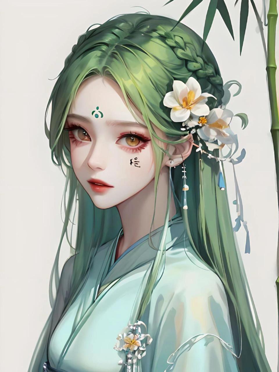 古风少女|绿色系女生头像