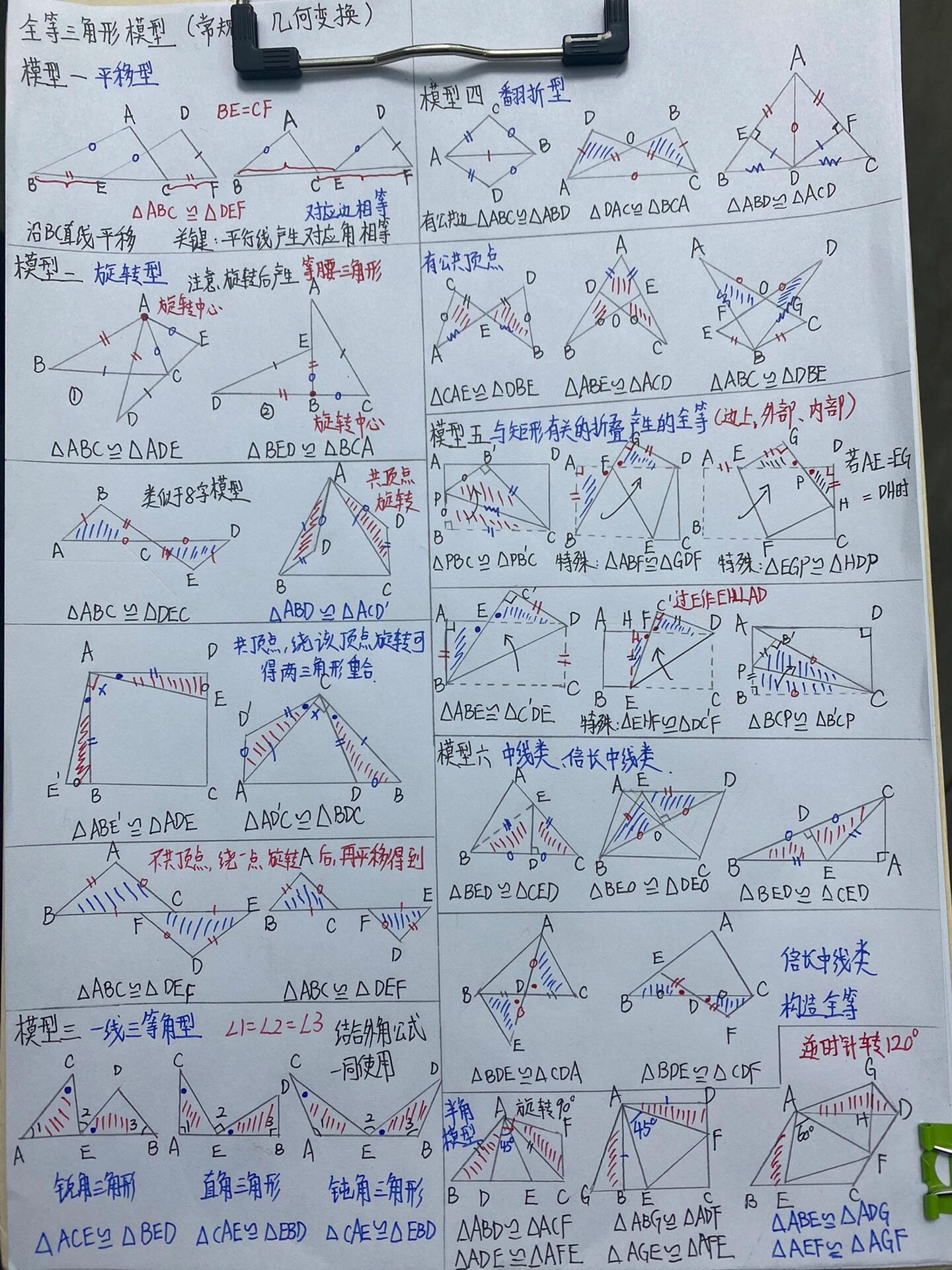 学霸笔记:全等三角形模型(常规 拓展)辅助线