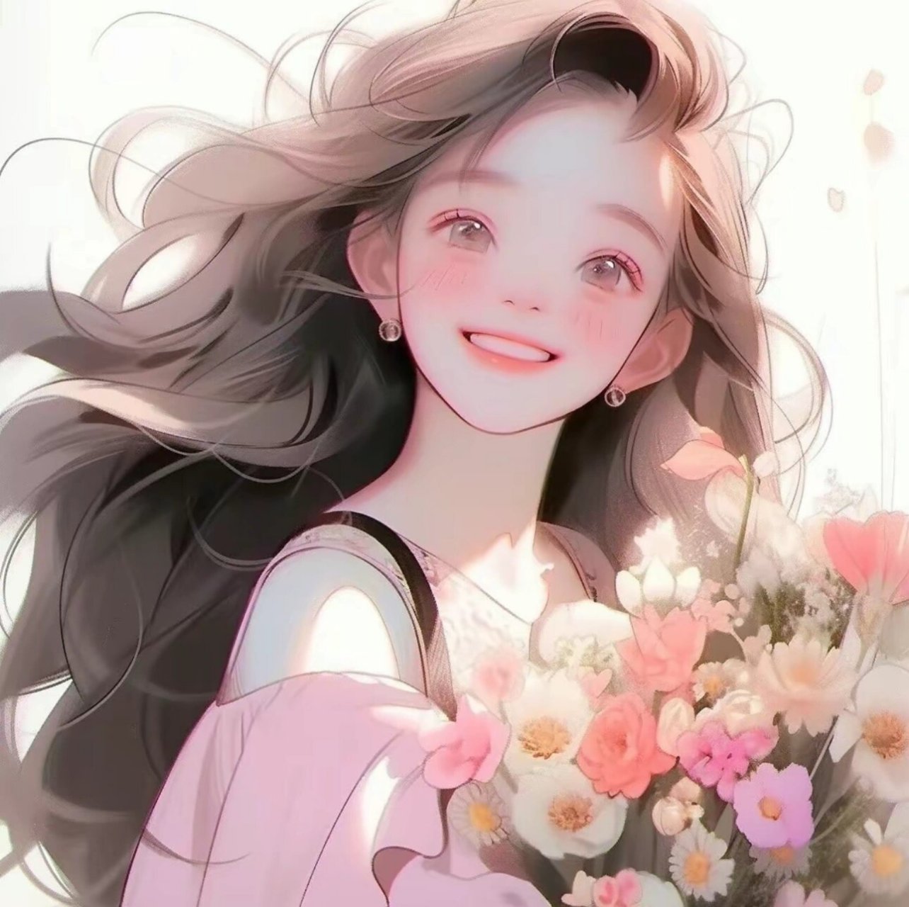 头像|捧花少女 爱笑的女孩运气不会差