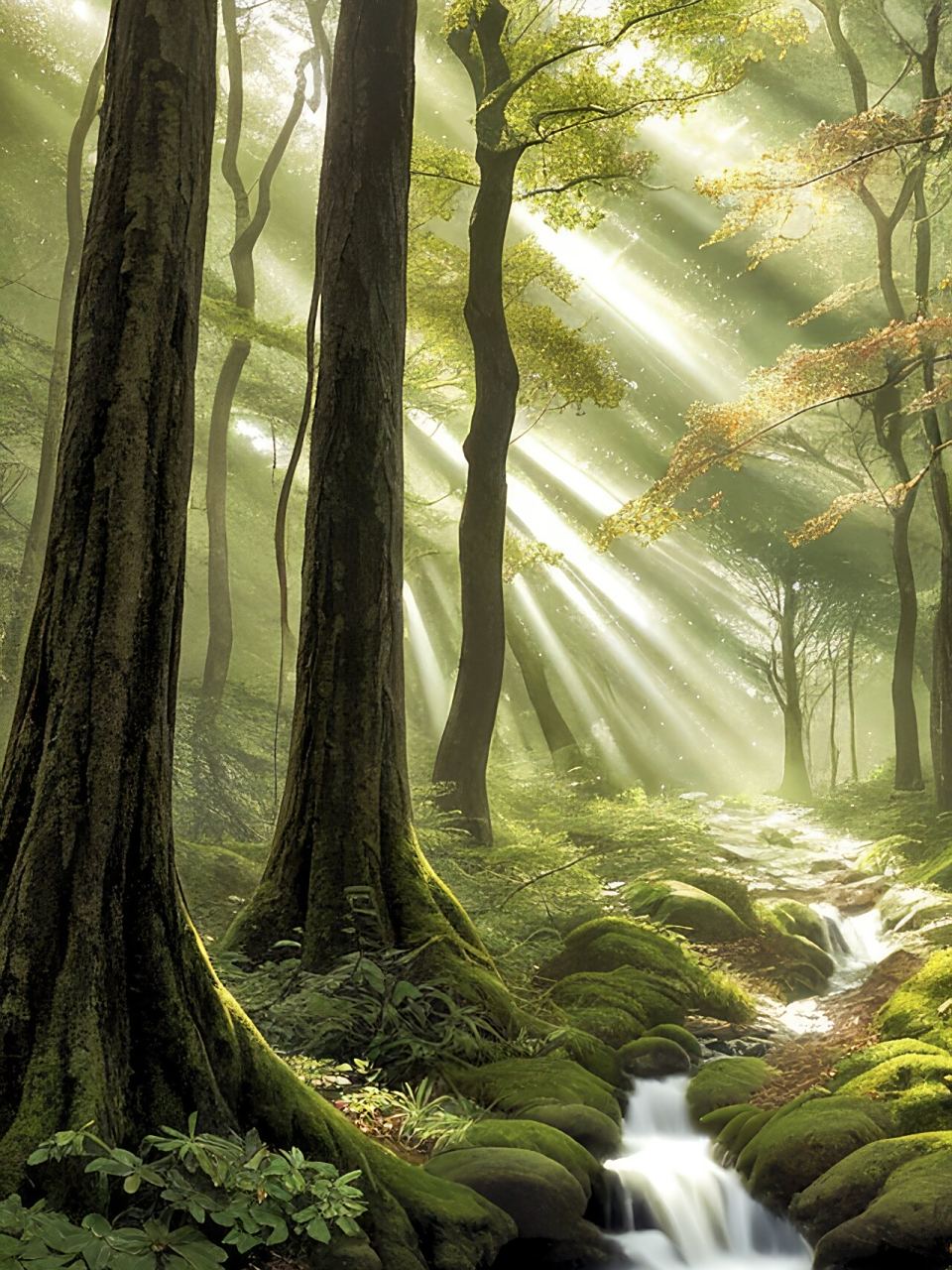 治愈系手机风景壁纸—树林中的丁达尔效应 拿图请留痕,需要原图请私信