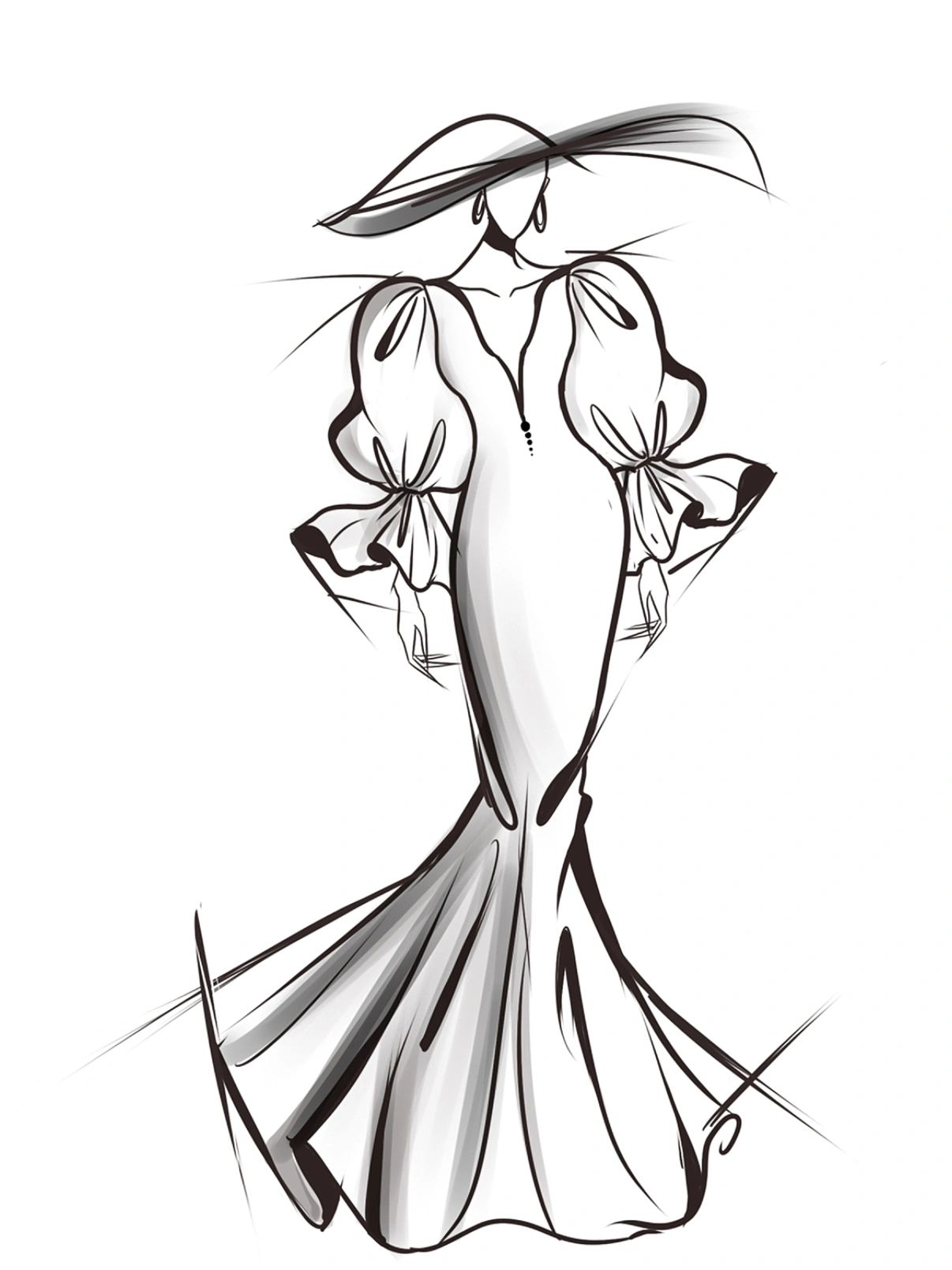 礼服线稿|服装设计|时装画草图