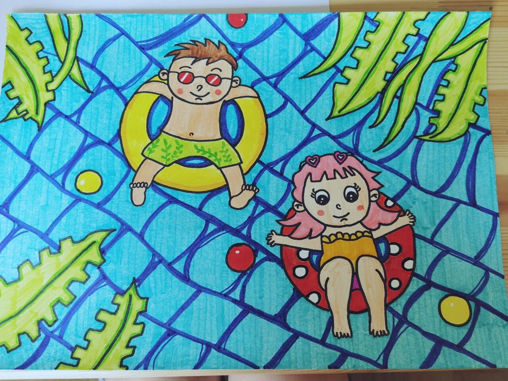 夏天儿童画游泳 期待夏天,也是美好的夏天,如果去游泳,安全第一哦!