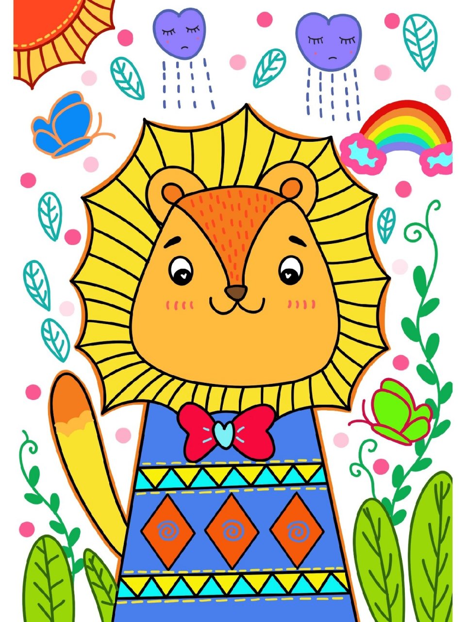 儿童画/《小狮子03》儿童创意美术 画种:儿童画