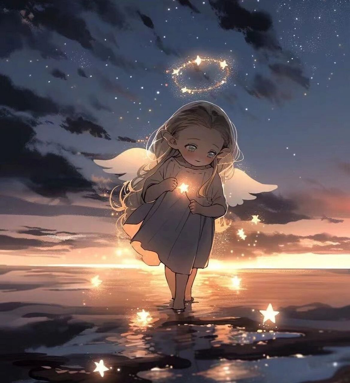 midjourney|捡星星的孩子,附关键词 关键词:in the dark background