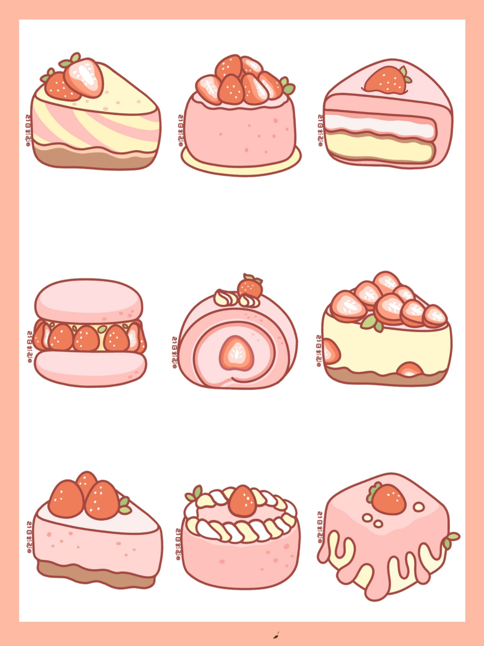 可爱美食简笔画|草莓甜点系列🍓🍰 万物皆可爱,今天是草莓味的