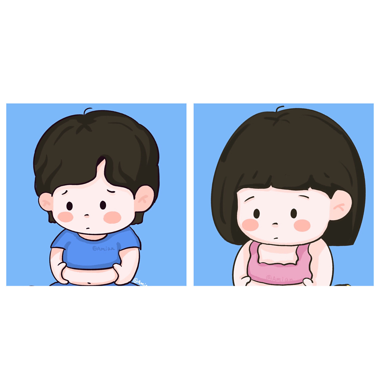 原创|手绘可爱卡通情侣头像(捏肚肚) 面粉要的男版捏肚肚出来了!