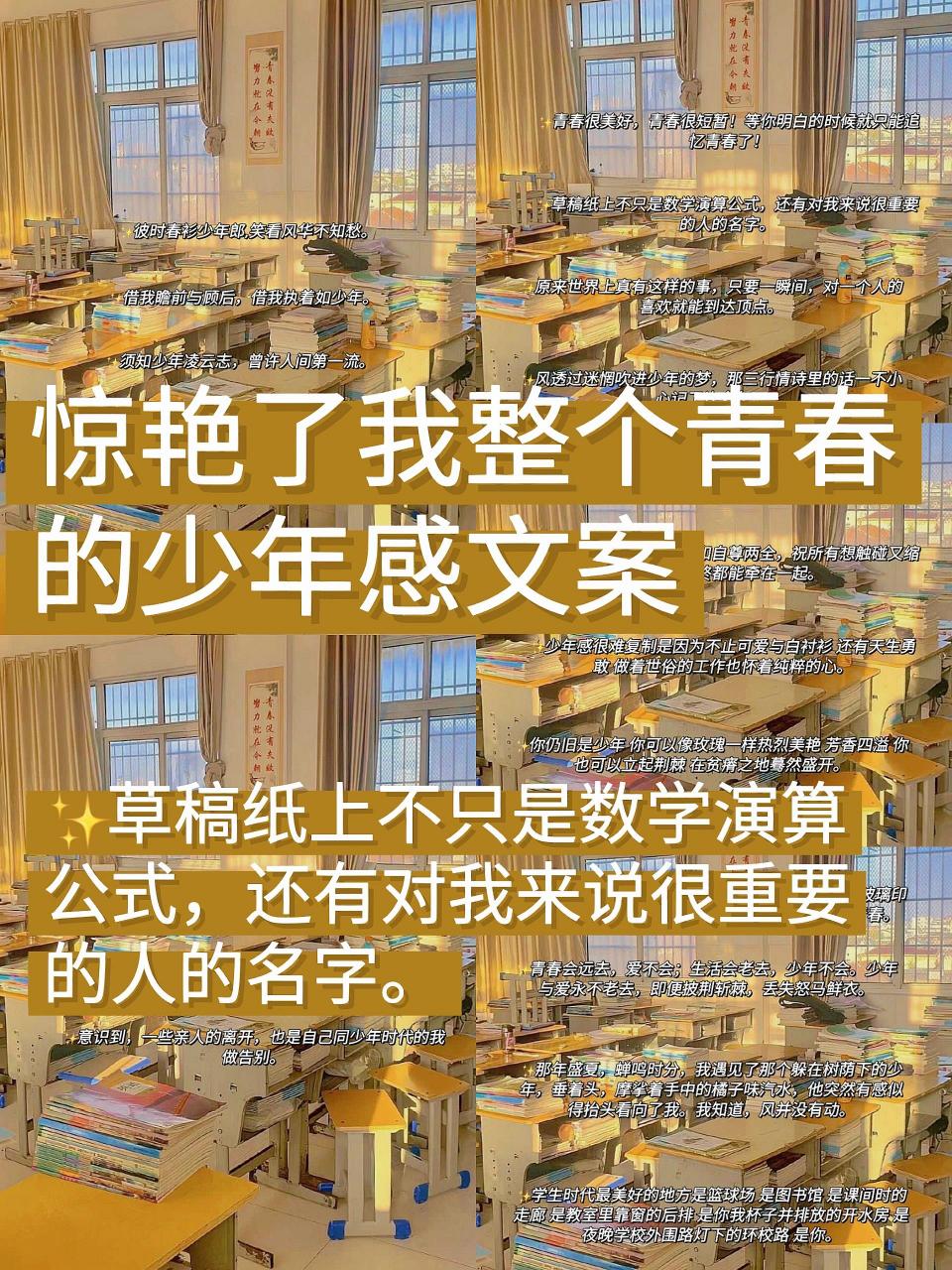 今天我又来给大家分享少年感十足的校园青春文案,还可以写进作文里
