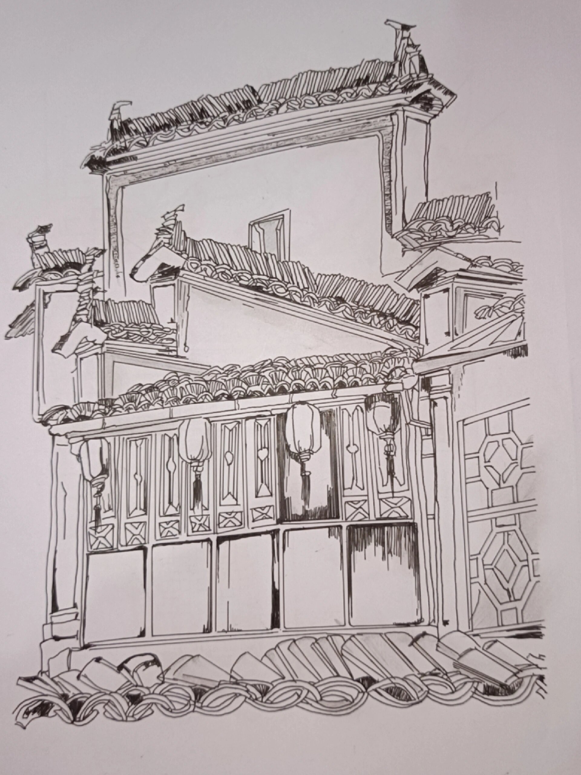 安徽黄山速写丨徽派建筑丨速写临摹第二弹