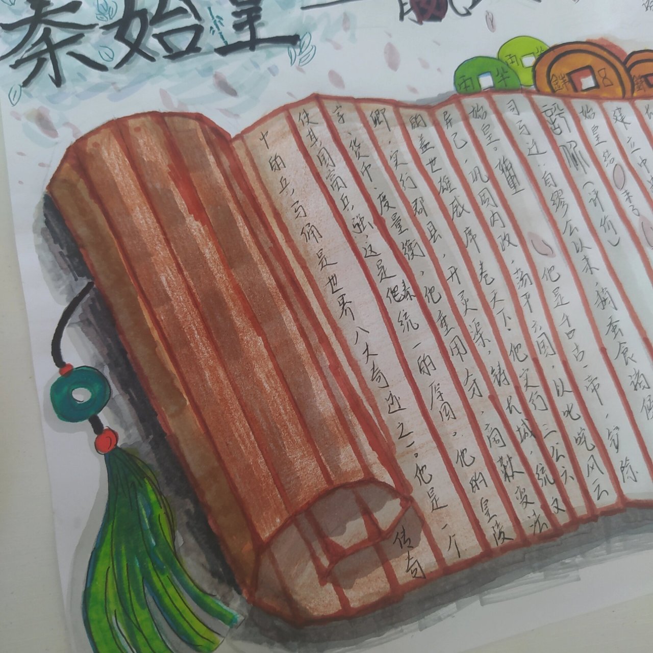 历史人物小报-秦始皇 又出来献丑了 竹简画的还不错,嬴政的字写错了