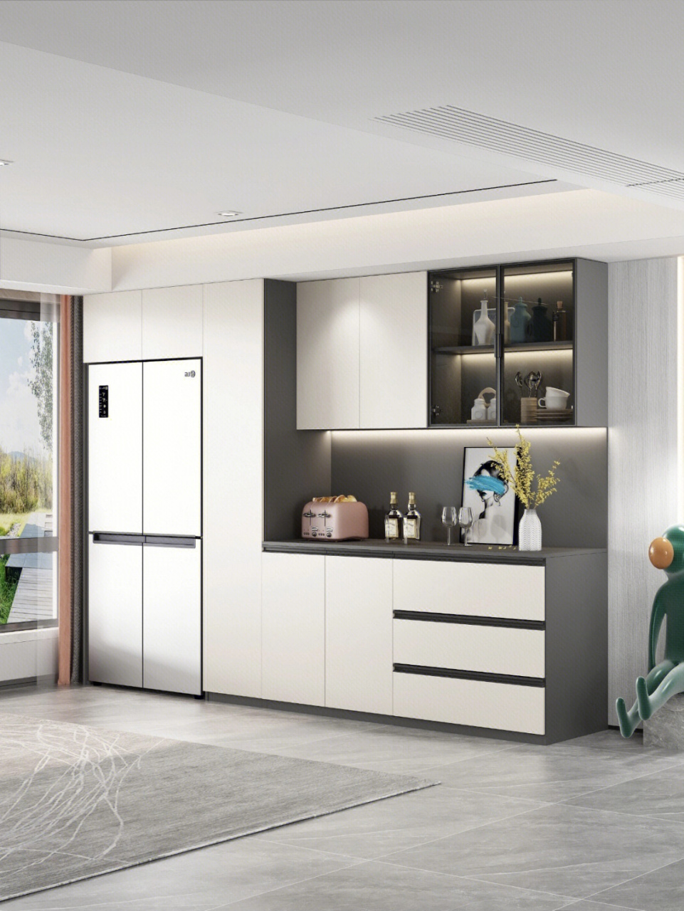 嵌入式冰箱餐边柜一体化设计 颜值 收纳兼具 92 嵌入式冰箱餐边柜