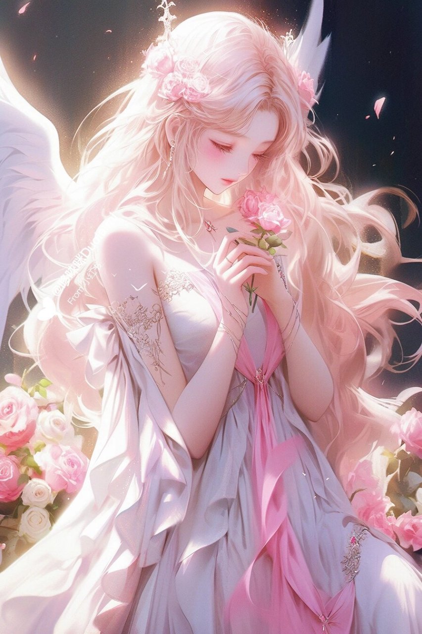 唯美头像96唯美纯净天使羽翼蔷薇花朵美少女