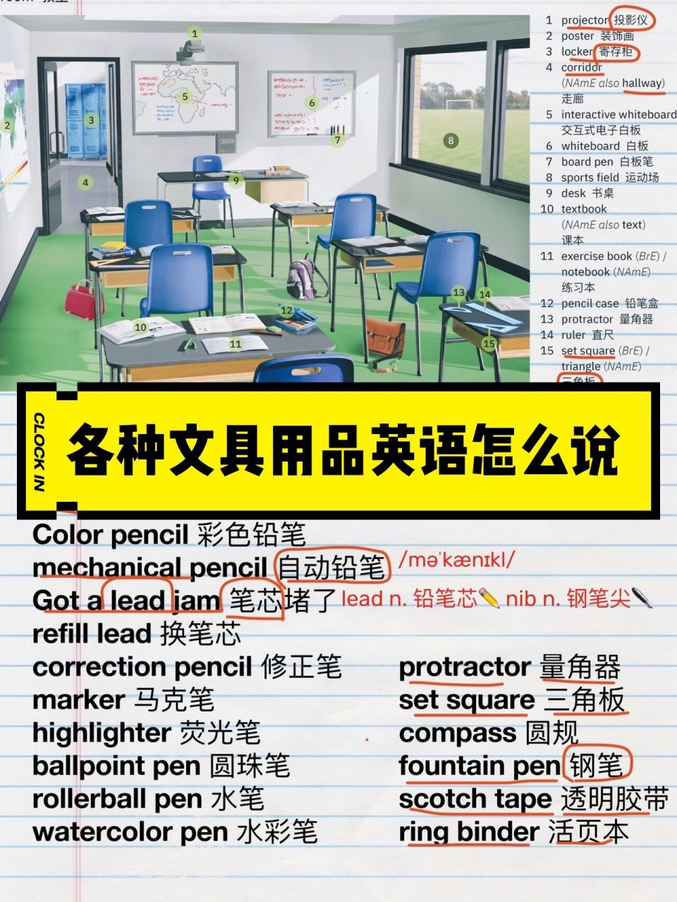 各种文具用品英语怎么说 stationery02store02文具店 color02