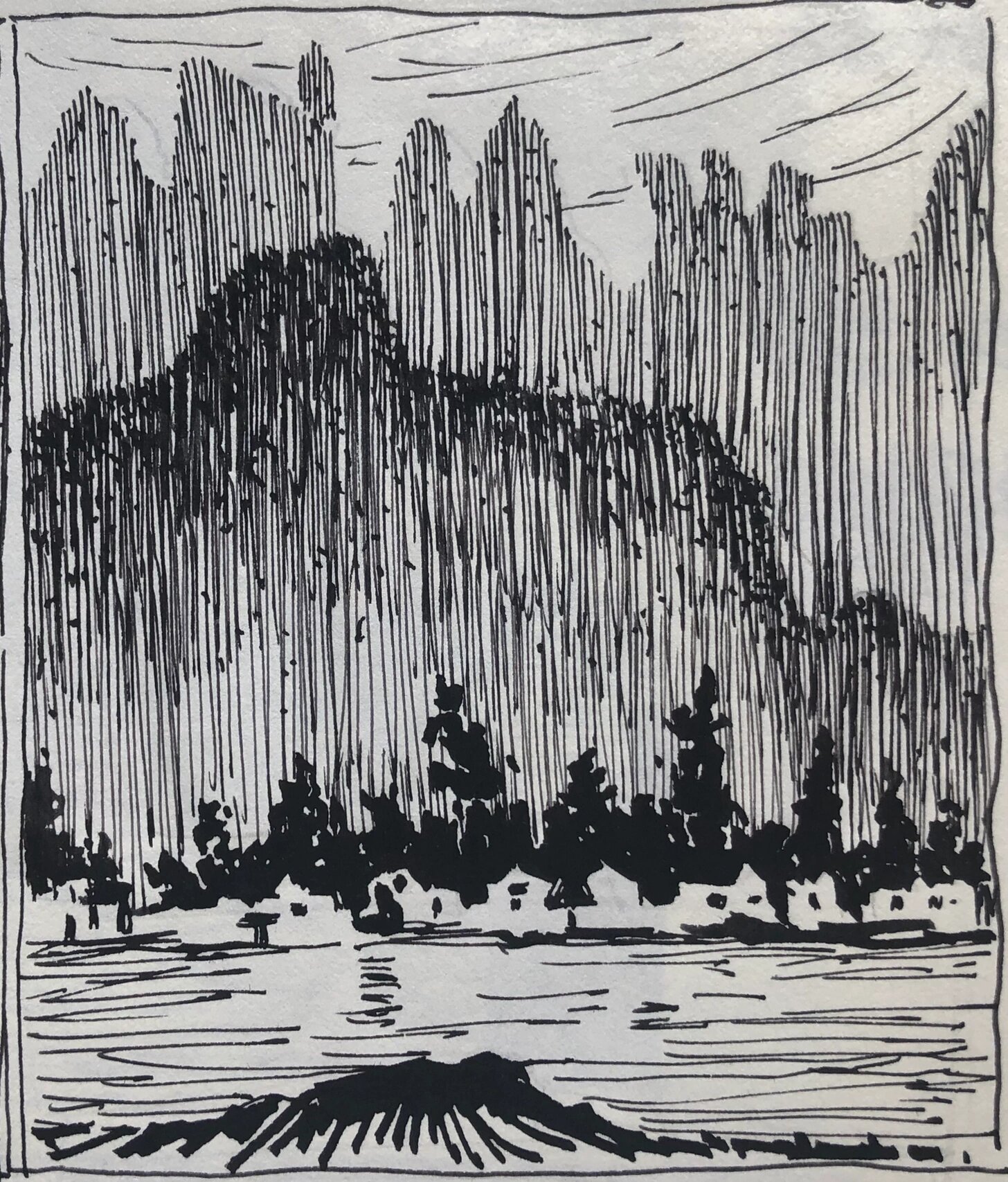 干货加硬货:钢笔风景画山的规律 以图示例来看看钢笔画山的画法.