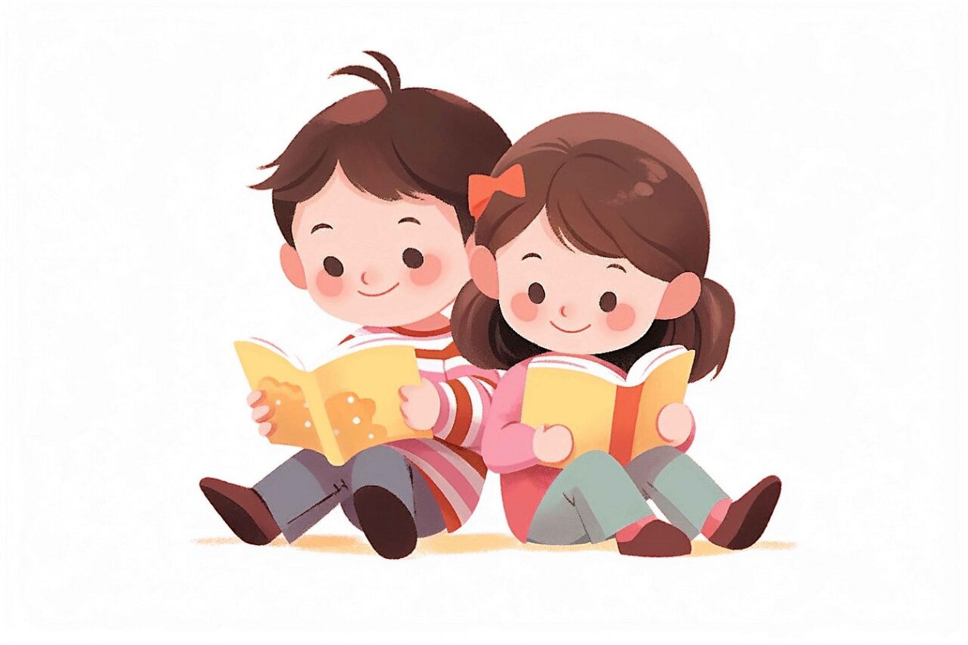 98看书的小朋友 |卡通人物读书png免扣 98儿童读书卡通ai插画