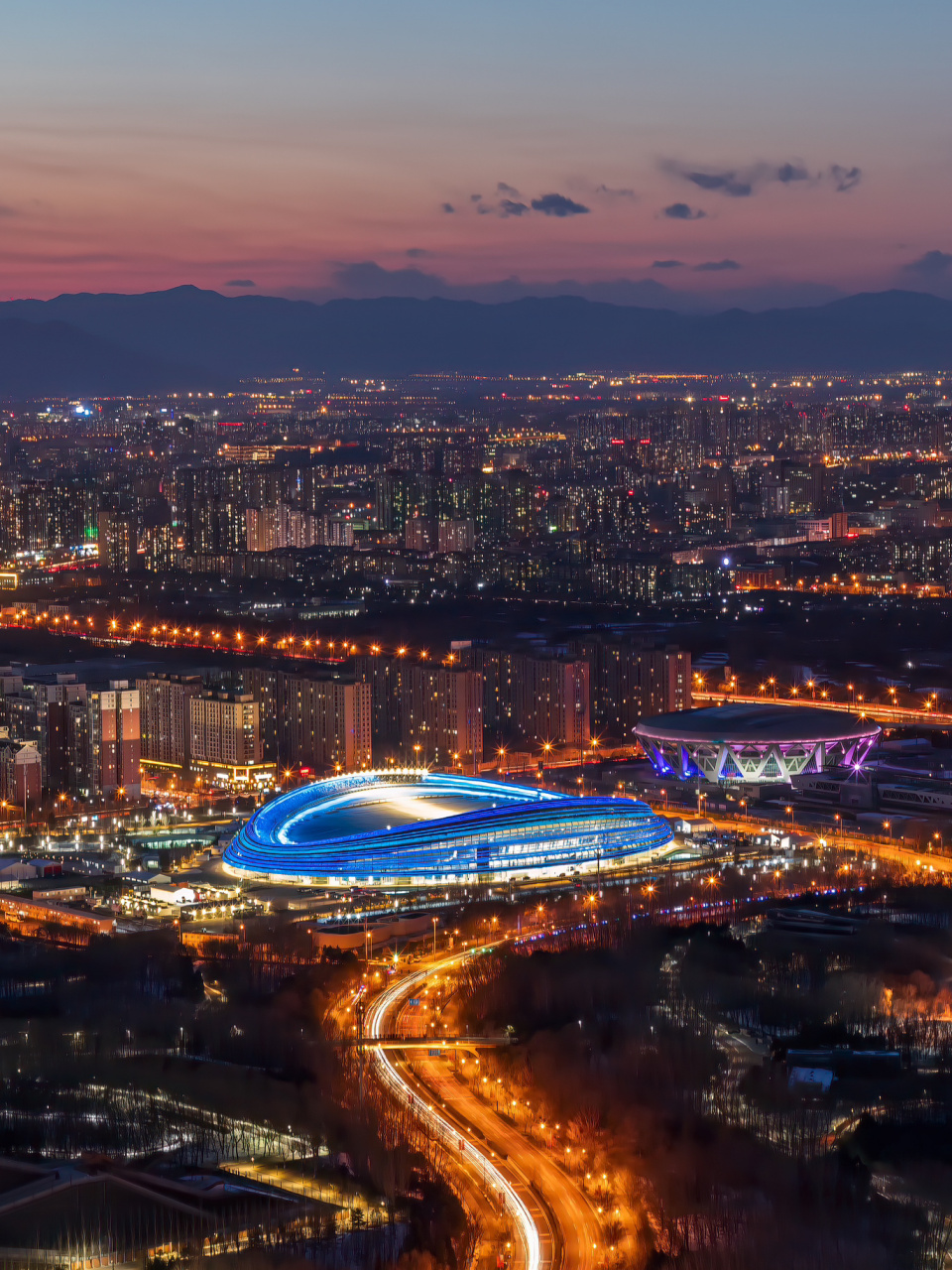 晚霞下的蓝色"冰丝带"·国家速滑馆 旧图新修.