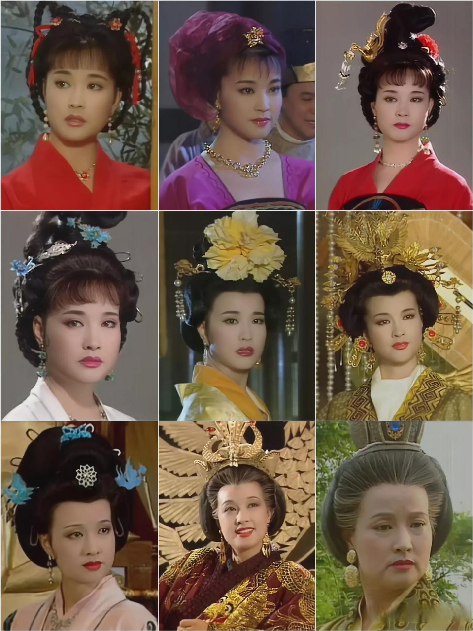 这是刘晓庆饰演的武则天,从少女,到少妇,再到老年,妆容把她打造得惟