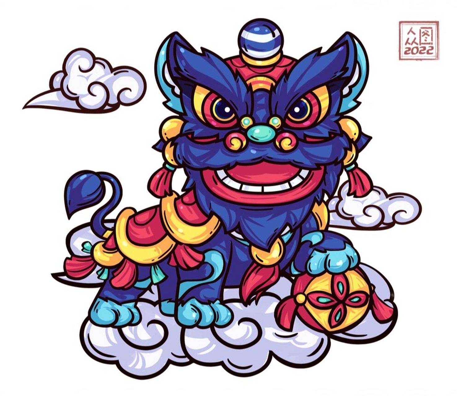 原创插画|国潮舞狮插画分享 国潮风插画 可爱喜庆舞狮插画 适用场景