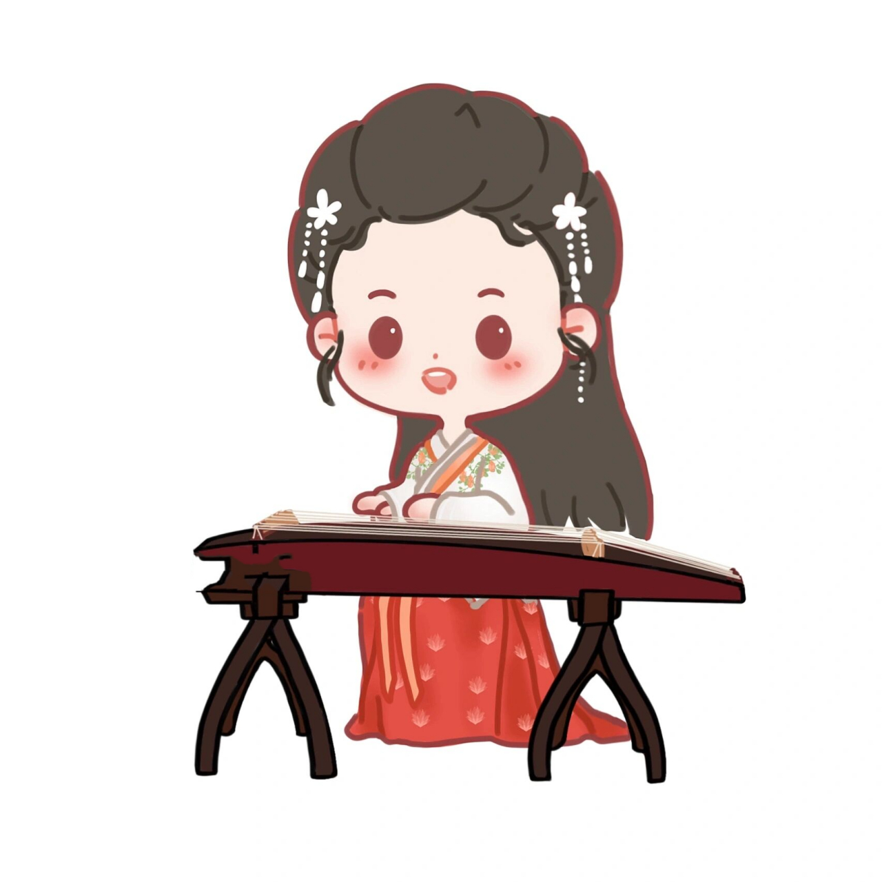 画两个弹古筝的小可爱 今日份的小q版打卡