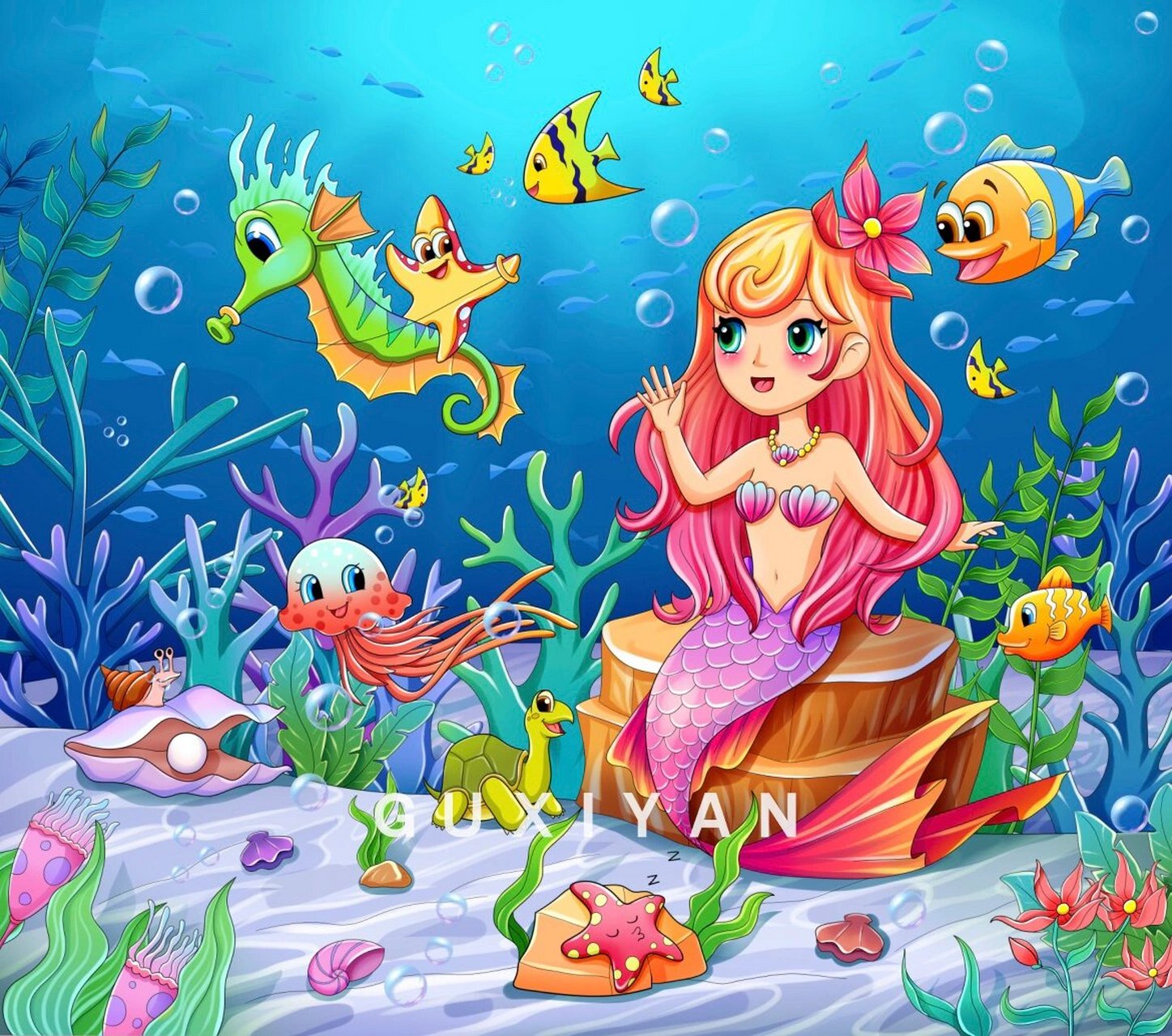 卡通海洋  海底世界  海洋生物 美人鱼 卡通拼图 拼