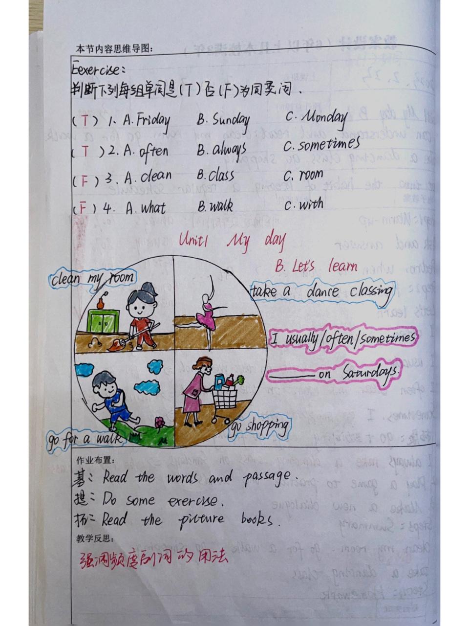 持续更新| 人教版英语五年级下册|手写教案  unit 1 my day part b