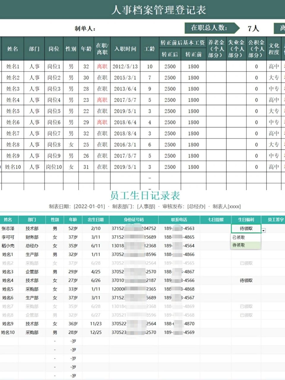 身为hr一定要拥有的员工花名册档案95 员工档案花名册