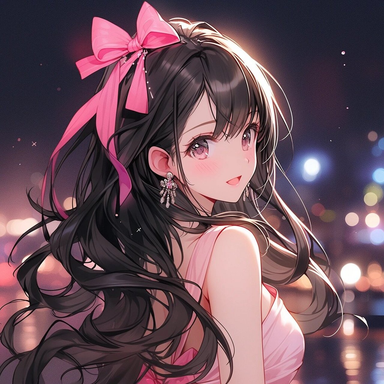 蜜桃可爱美少女头像/粉色系 城市夜晚灯光背景!