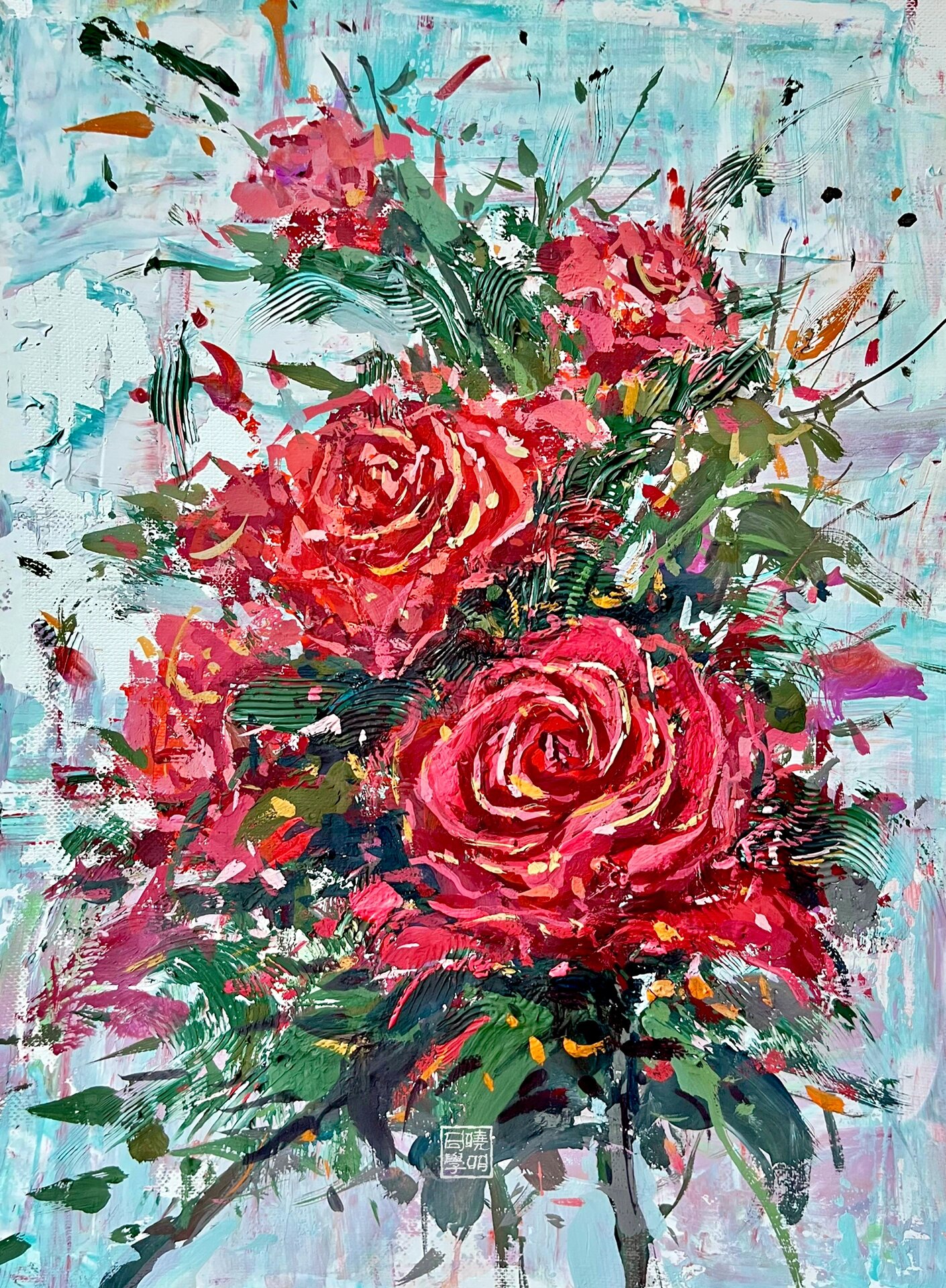 红色的花 水粉画花.玫瑰与晚霞共赴浪漫 你是我藏在心底的爱意泛滥.