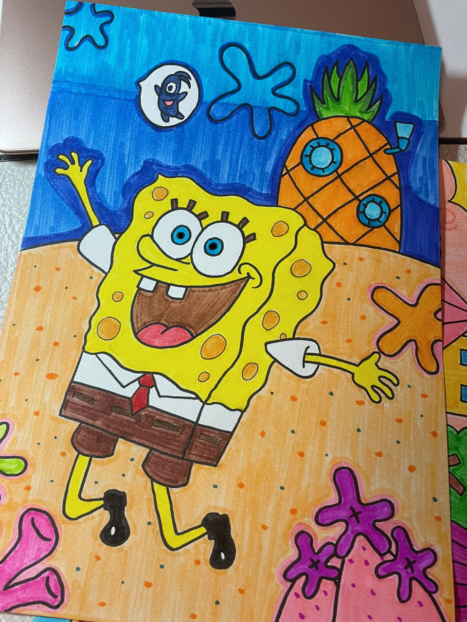 海绵宝宝～儿童画 小朋友们画出来效果还是不错的～ 建议小学2-3年级