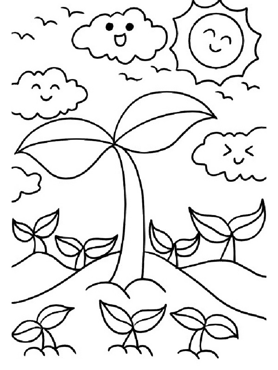 禾苗发芽儿童画 春天主题画