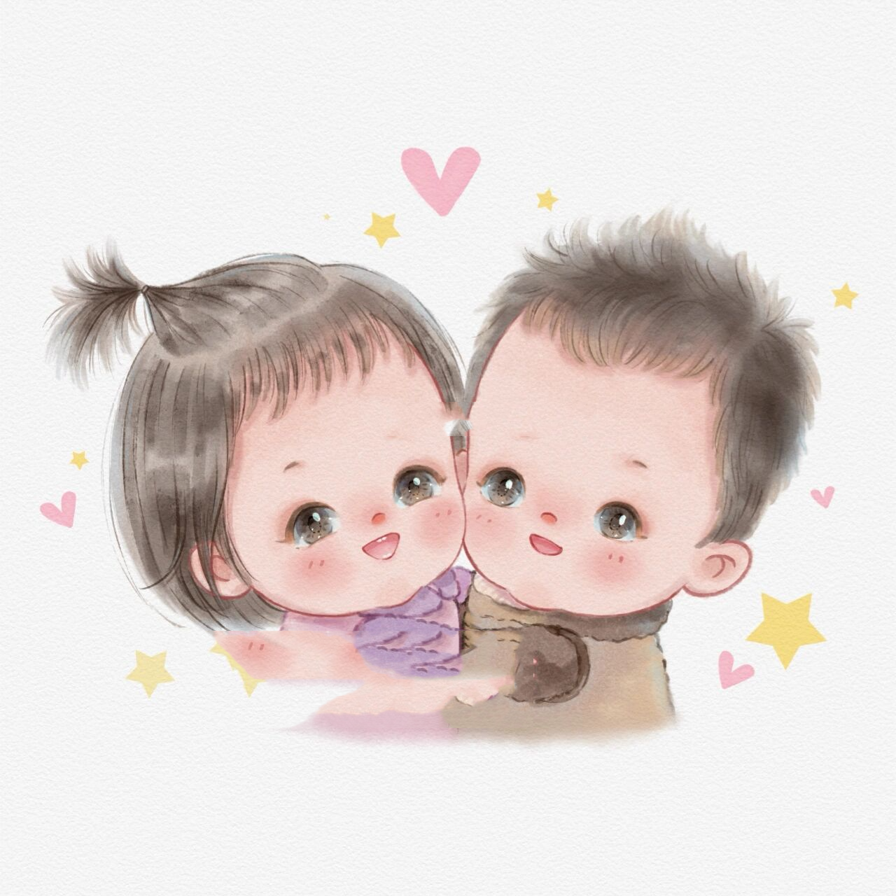 手绘q萌龙凤胎宝宝