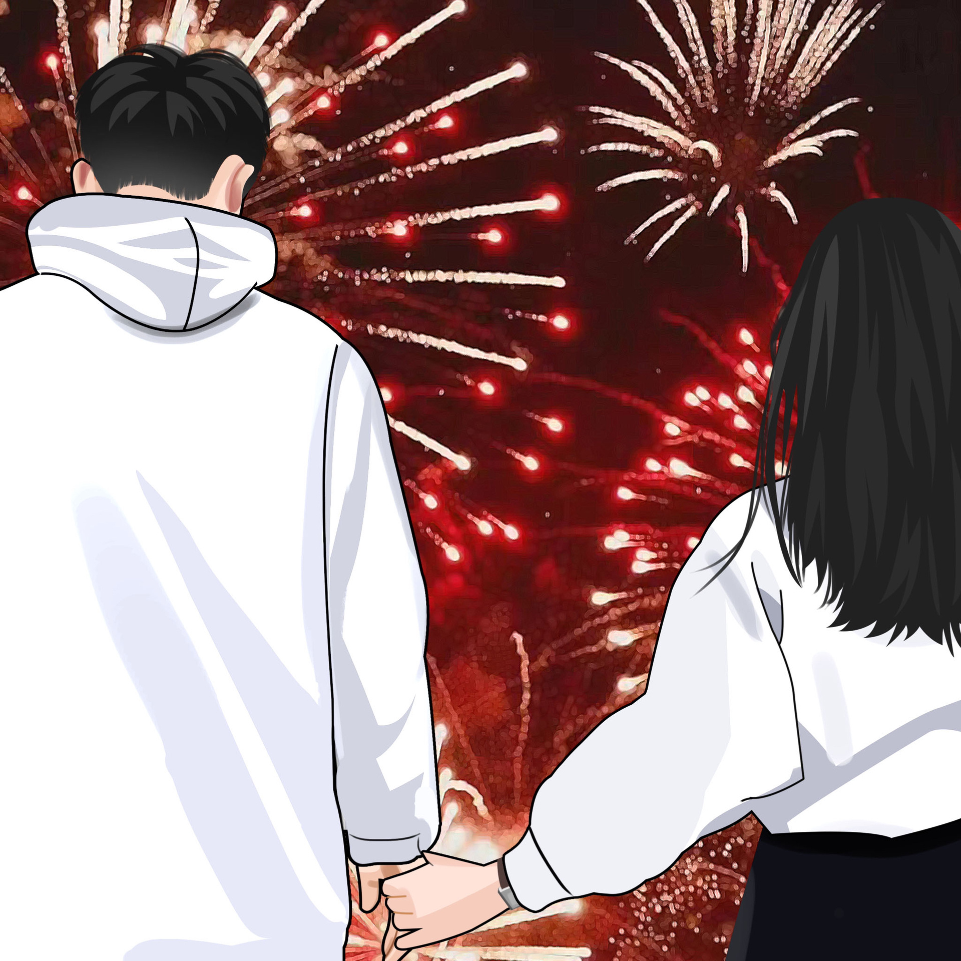 新年情侣头像|情侣牵手看烟花92
