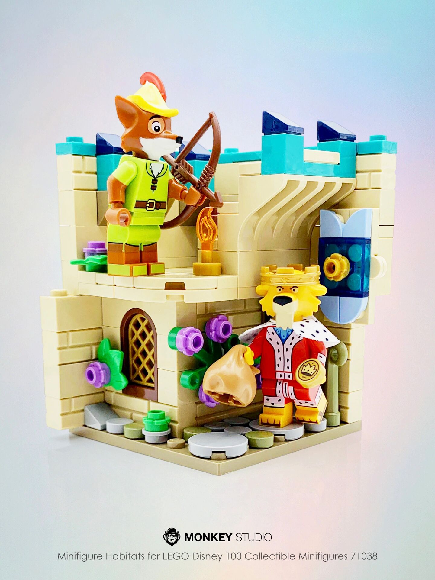 乐高迪士尼100周年抽抽乐 罗宾汉和约翰亲王-moc小场景 米色和蓝绿色