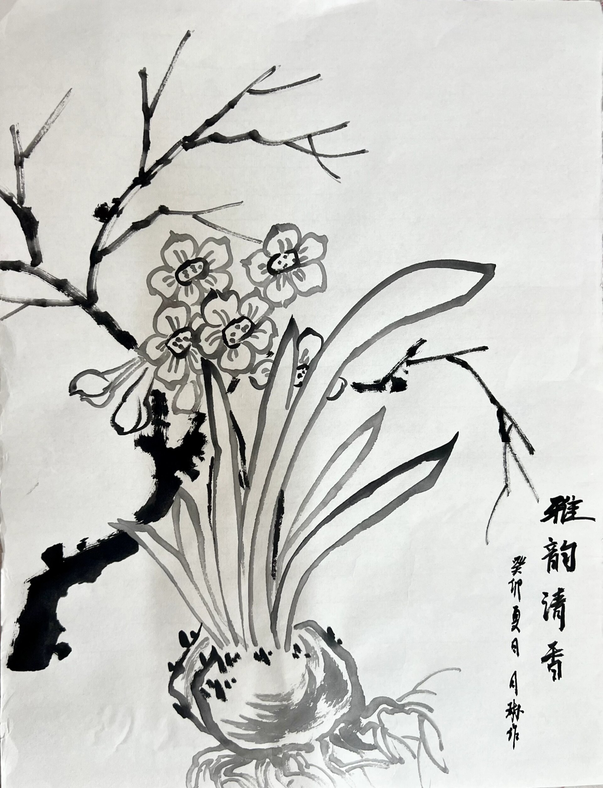 国画写意水仙 梅花图 步骤图教程