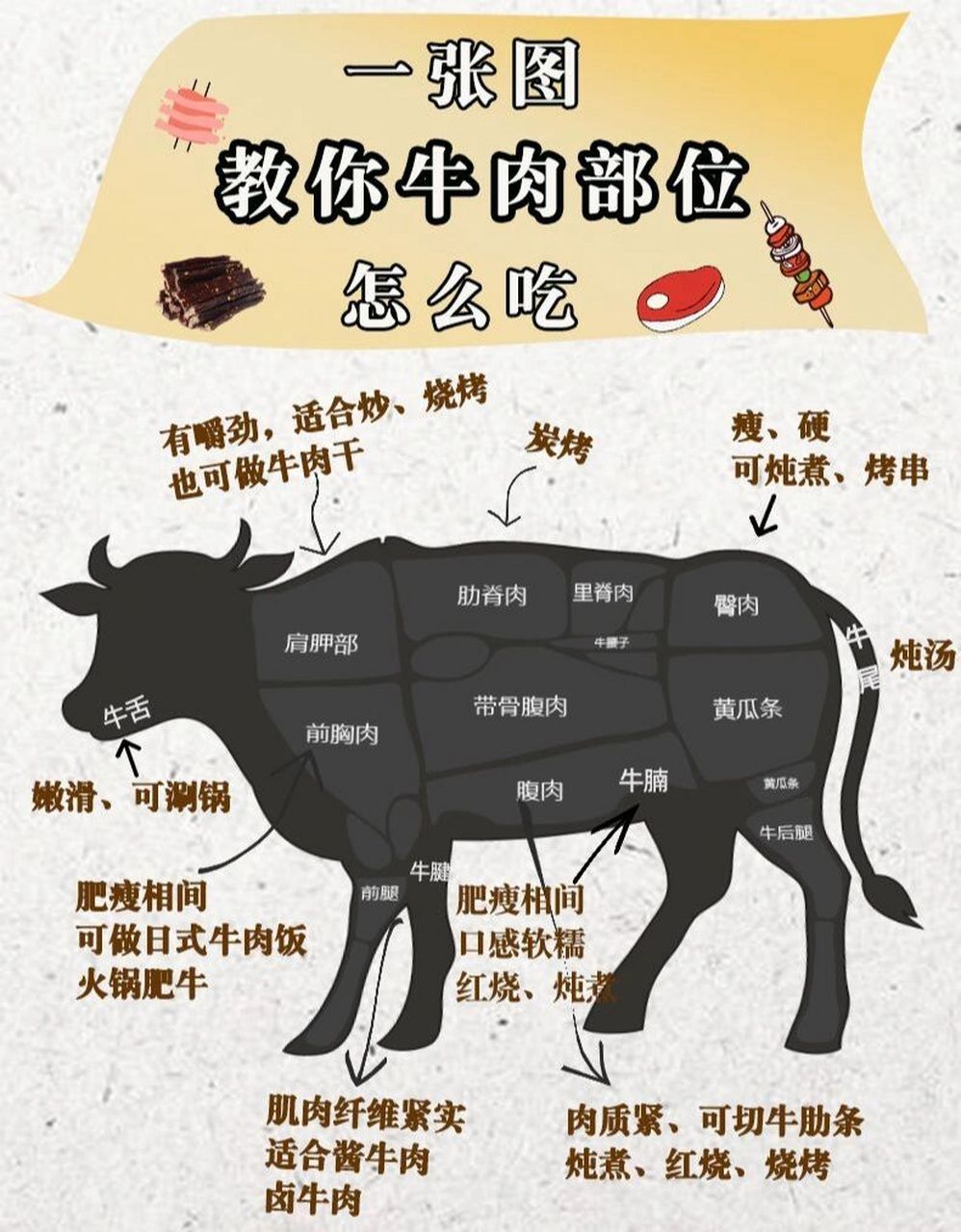 【最全牛肉攻略】一张图看懂牛肉部位怎么吃 01哈喽～大家好 68